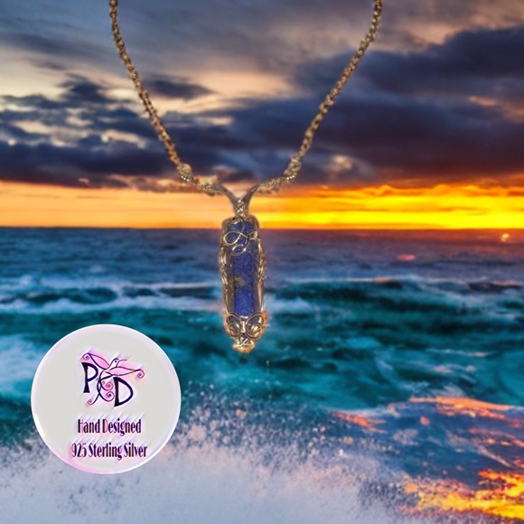 Lapis Lazuli Point & Sterling Silver Necklace - Picture 1 of 10